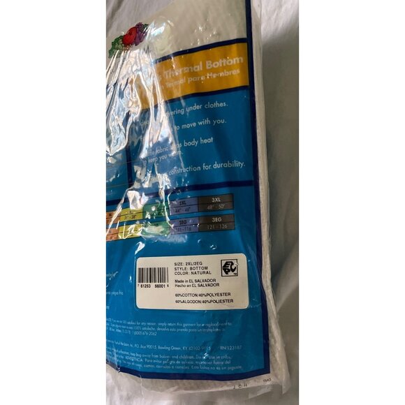 Fruit Of The Loom Mens Thermal Bottom 2XL/2EG Natural Color Cotton/Polyester Ble - Picture 6 of 10